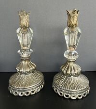 Pair Of Elegant Victorian Crystal And Ornate Metal Bronze Candle Holders picture