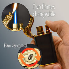 Novelty Dual Flame Black Gold Dragon Lighter Jet Windproof Metal Lighters USA picture