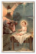 Nativity Scene Mangers Cows Baby Jesus Christmas Greetings UNP DB Postcard Y9 picture