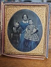 6th Plate Ambrotype Photo Incredible Family - Highly TINTED Dresses Mom 2 Kids  picture