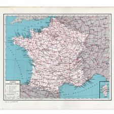 Vintage c 1930s Map of France Showing Distances from Paris 16 x 13