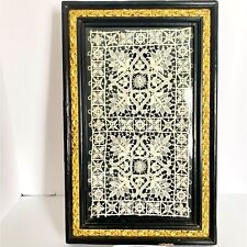 Antique Delicate White Lace Ornate Black Gold Frame Ready to Hang 16x10in READ picture