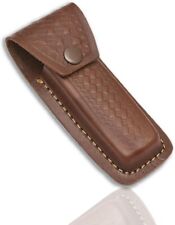 Hand Made Carved Cow Leather Sheath For Folding Knife Cover Pouch Belt Clip US picture