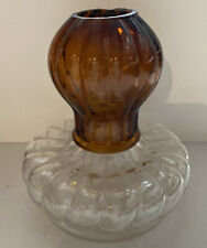 ANTIQUE 1895 GLOW NIGHT GLASS OIL LAMP, CLEAR BASE/AMBER SHADE picture