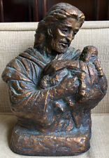 Vintage 1977 Bronze Tone Jesus Holding Lone Sheep From Flock Statue Sculpture picture