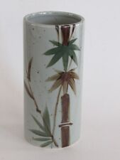 Vintage Bamboo Design Vase Neutral Gray, Brown and Green Color Ceramic Cylinder picture