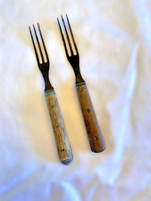 2 Antique Civil War era Wood Handled Forks 3 tines Pewter 3 Rivets picture