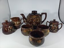 Vintage Japan Moriage Redware Brown Teapot Sugar Bowls Creamer Cups Handpainted  picture