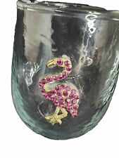 Flamingo Wine, Water, Glass 5” Bright Pink, Rhinestones Martha Stewart  ￼ picture