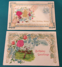 6 VICTORIAN BIRTHDAY POSTCARDS FLOWERS COLORFUL SCRAPBOOKING picture