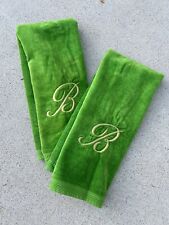 2 Vintage Stevens Utica Hand Towel “B” Monogram Green  picture