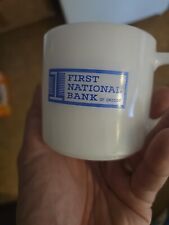 First National Bank Of Oregon  Federal White Milk Glass Mug Advertising USA Made picture