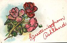 Vintage Postcard Greetings From Ashland Large Print Roses Flower Remembrance picture