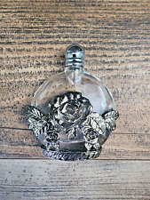 Vintage Glass Perfume Bottle | Silver Plated Rose | Super Cute picture