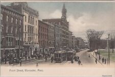 Front Street Worcester Massachusetts Trolley Streetcar Postcard picture