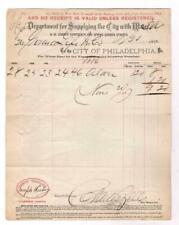 1878 Department for supplying the city with Water City of Philadelphia Receipt picture