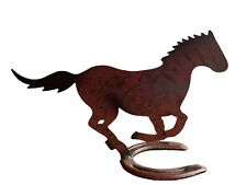 Vtg Metal Horse Standing On Diamond O Horseshoe Pony Western Rustic Decor Art picture