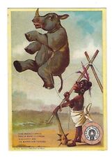 c1888 Victorian Trade Card Merrick Thread Co. Rhinoceros on a Tightrope picture