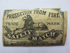 LION PICTURED SAFETY MATCH BOX LABEL c1900s NORMAL SIZE  picture