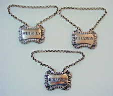 Fine quality, hefty sterling silver decanter labels HOLLANDS, WHISKEY, BRANDY. picture