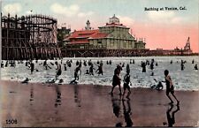 Vintage Postcard California, Surf Bathing at Venice CA Pier Roller Coaster JB27 picture