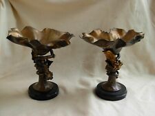AMAZING PAIR OF ANTIQUE FRENCH  PATINED & GILDED METAL TAZZAS,ART NOUVEAU. picture