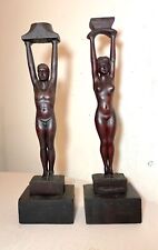 pair of antique carved Newcombe wood nude lady man sculpture candlestick statue picture