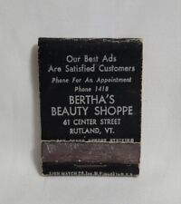 Vintage Bertha's Beauty Shop Salon Matchbook Cover Rutland Vermont Advertising picture