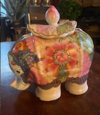 Super Rare Vintage Tobacco Leaf Ceramic Elephant Jar W/ Lid -  Mottahedeh Style picture