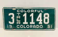 1951 Colorado License Plate 31148 TRAILER White Green Garage Decor Ford Chevy picture