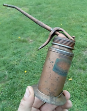 Old Vintage Plews Pump Oil Can  Garage Thumb Oiler Tin picture