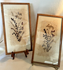 VTG Pair-2 Mid Century Modern Wood Framed Botanical Real Pressed Flowers Signed picture