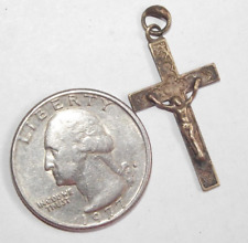 Vintage ornate texture unusual squared rosary crucifix pendant picture