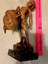 Vintage  Cast Metal bronze? Figure Statue child with basket picture