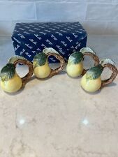 Set of 4 Vintage Fitz & Floyd 1991 Ceramic Holiday Pear Napkin Rings Fruit picture
