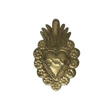 Rustic & Vintage Mexican Tin Folk Art, Gold Milagro Heart Tin Ornament, Hancut picture