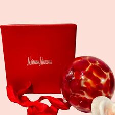 Vintage Neiman Marcus Red Handblown Art Glass Hanging Ball Ribbon & Original Box picture