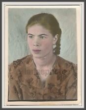 40s Beautiful young girl Hair Braids Backdrop Hand tinted colored original photo picture