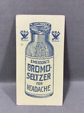 Emerson's Bromo Seltzer for Headache Ad Trade Card Blue Medicine Bottle NRA picture