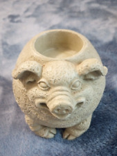 Vintage Happy Swine Pig Candle Holder Resin Type Stone Look picture