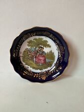 Vintage France Imperial Limoges cobalt blue & gold mini Plate Courting Couple picture