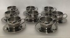 8 Meber 18/10 Stainless Double Wall Espresso Coffee Cup & Saucer Italy Vintage picture