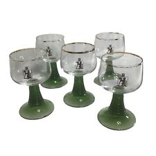 VINTAGE Roemer German Green Beehive Stem Beer Glass Heraldic Gold Rim Set 5 READ picture
