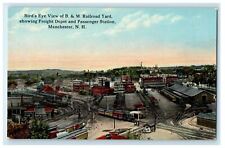 c1910s Aerial View B & M Railroad Yard, Manchester New Hampshire NH Postcard picture