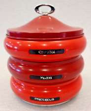 Vtg MCM Antique Lincoln Beautyware Orange Pagoda Stacking Snack Metal Canisters picture