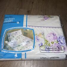 Vintage JC Penney No Iron Muslin Full Size Flat Double Sheet Purple Lavender NEW picture