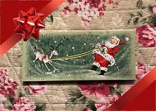 Vintage Christmas Card Santa Reindeer Snow Blank MCM Slim Jims 5.5 x 2.5 in NOS picture