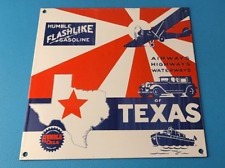 Vintage Humble Gasoline Sign - Texas Gas Motor Oil Pump Porcelain Sign picture