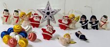 Vintage Miniature Flocked Christmas Ornaments Lot & Star Mini Santa picture