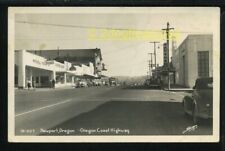 Rppc Newport Or Oregon Busy Street Mitchell Motor Mobilgas Visible Pump Old Cars picture